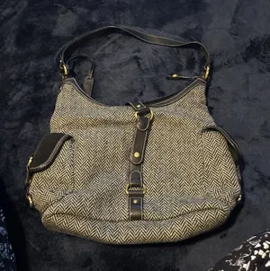 Chaps Black and Gray Herringbone Wool Blend Shoulder Bag thumbnail 1