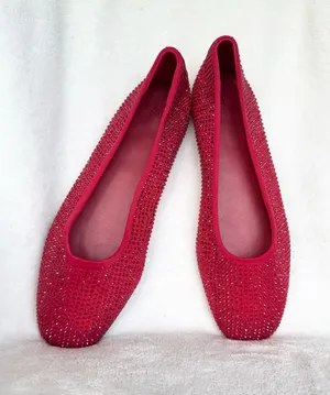 H&M Women's Red Crystal Embellished Ballet Flats 6 NWOT thumbnail 1