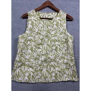 Rachel Zoe Womens Tank Top S Green White Linen Sleeveless‎ Reversible thumbnail 7