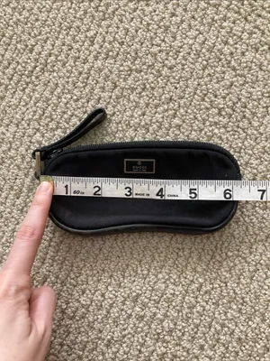 Gucci Black Canvas Zippered Pouch Bag Mini Metal Logo Plate Cosmetic GUC thumbnail 10