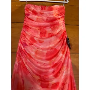 NWT Lulus Late Night Crush Orange Multi Mesh Ruched Strapless Midi Dress Gala XS thumbnail 4