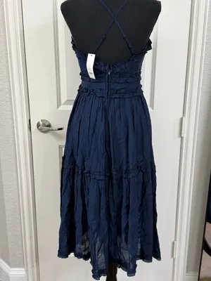 mi ami for francesca's Navy Ruffle Tiered Midi Dress thumbnail 3