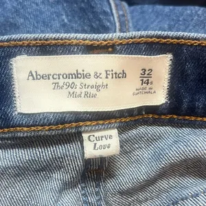 Abercrombie & Fitch Blue The '90s Straight Mid Rise Jeans Size 32/14S Curve Love thumbnail 9