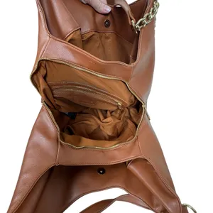 Bebe Colette Triple Entry Hobo Cognac Brown Shoulder Bag Chain Whlpstitch Slouch thumbnail 8