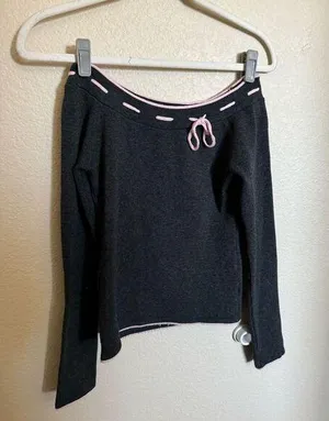 Vintage Y2K Forever 21 Off-Shoulder Lace Trim Tie Knit Sweater Top Sz S Coquette thumbnail 1