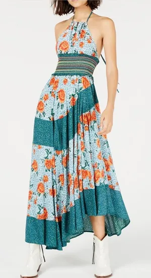 Free People Intimately Gabriela Patchwork Halter Midi Slip Dress XS thumbnail 1
