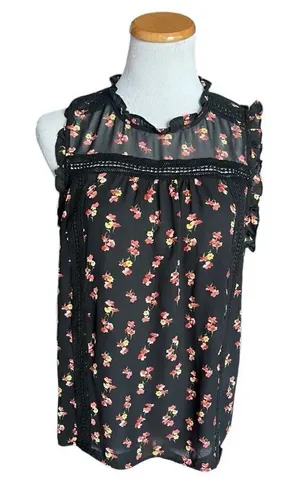 Womens ANA a.n.a. Lettuce Trim High Neckline Floral Print Sleeveless Top - Sz L thumbnail 1