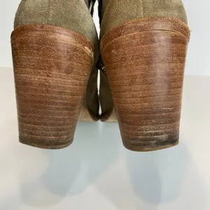 Loeffler Randall Ankle Booties 9 Khaki Green Gray‎ Suede Leather Stacked Heel thumbnail 4