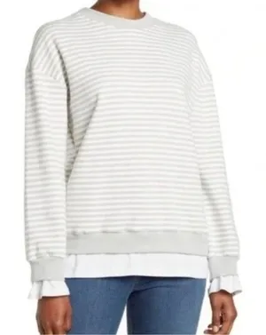 Cali Be Gray New Sweatshirt Striped Layered Oversized Medium thumbnail 1