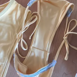 Pink by Frankies Bikinis butter yellow and blue lace bikini set thumbnail 3