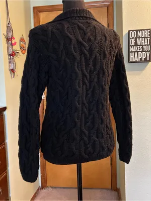 Preview International vintage wool heavy cable knit zip up cardigan sweater S thumbnail 3