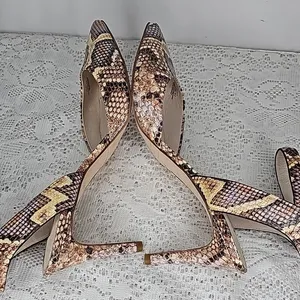 Louise et Cie Koya snakeskin print leather ankle strap point toe heels sz 10 thumbnail 5