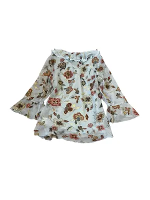 Y2K Light Blue Floral Ruffle Top Bell Sleeves Ethereal Feminine Romantic Boho thumbnail 7