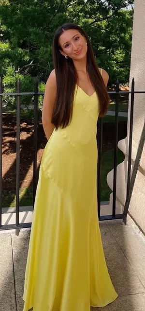 NWT Belle Badgley Mischka Sky Satin Canary Yellow Maxi Slip Dress Formal Gown‎ thumbnail 1