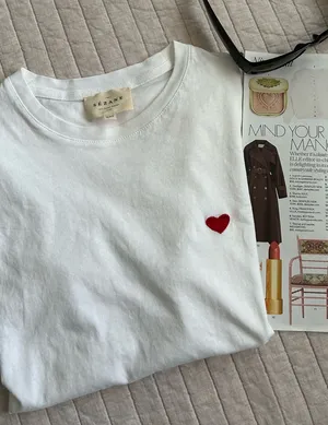 Sézane Conrad white embroidered tiny heart, cotton T-shirt, oversize XXS thumbnail 1