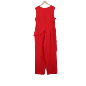 Ashley Stewart Jumpsuit Womens 18/20 Peplum Asymmetrical Red Wide Leg Good thumbnail 4
