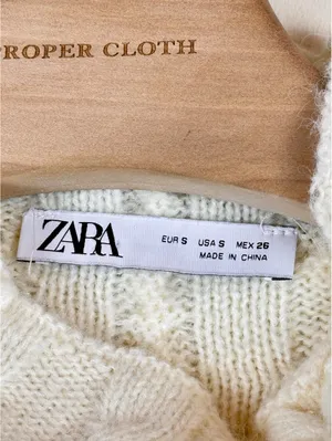 ZARA Ivory Cable Knit Wool Blend Sleeveless Mock Neck Sweater Vest Size S thumbnail 4