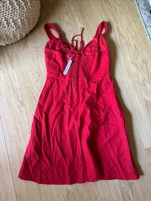Abercrombie & Fitch Red Midi Tie-Front Sundress thumbnail 2
