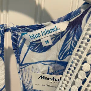 Blue Island Tropical Maxi Cover‎ Up Wmns M Blue White Coastal Crochet Lace Trim thumbnail 6