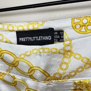 PrettyLittleThing Cream Chain Satin High Waist Wide-Leg Pants Size‎ 8 Night Out thumbnail 5