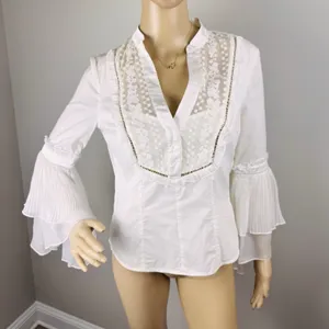 Bebe‎ Women's Sz S Victorian Lace Side Zip Up Top Sz S Coquette Bell Sleeve Y2K thumbnail 3