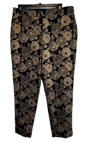 Ann Taylor Gilded Blossom Ankle Pants Black Gold Floral Lined Size 10 NWOT thumbnail 1