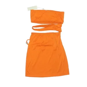 NWT Frankies Bikinis Richie Plisse Dress Orange Cut‎ Out Strapless Mini Size M thumbnail 3
