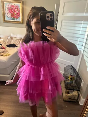 Hot Pink Tiered Tulle Mini Dress thumbnail 1