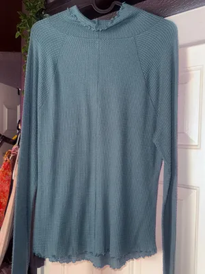 Free People - Long Sleeve Waffle Knit Top in Green/Dusty Teal - Size Large NWOT thumbnail 6