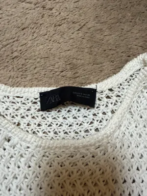 Zara White Fringe Knit Tank Top thumbnail 5