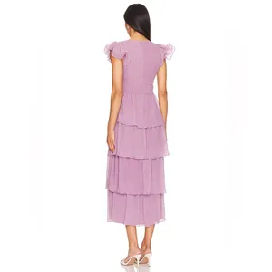 ASTR Emporia Purple Pleated Tiered Midi Dress Size Small NWT thumbnail 4