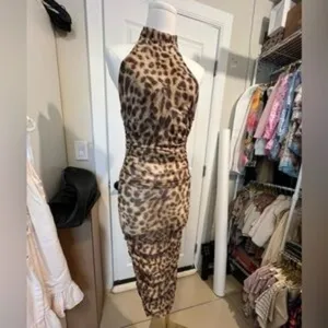 NWT Zara animal print leopard tulle ruched dress large thumbnail 2