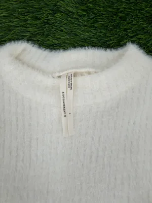 By Anthropologie Mock-Neck Fuzzy Long Sleeve White Sweater Top thumbnail 6