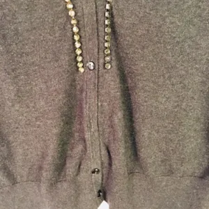 LOFT Gray Cardigan Rhinestone Trim Sz Medium thumbnail 8