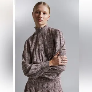 & OTHER STORIES Floral Smocked High Neck Long Sleeve Mini Dress thumbnail 3