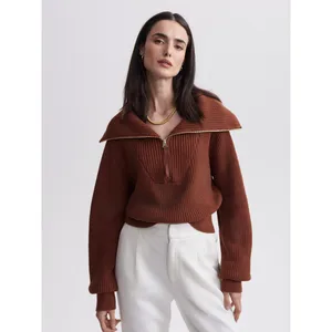 Varley Mentone Half Zip Pullover sweater Tortoise Shell Brown chunky knit SMALL thumbnail 8