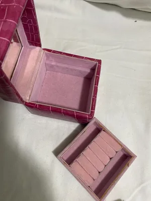 Pink Faux Croc Travel Jewelry Box Case Organizer Ring Holder Mirror Compact thumbnail 7