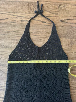 Fairy Grunge Poster Girl black crochet halter tank top XL Cottage Boho Rave Lace thumbnail 2