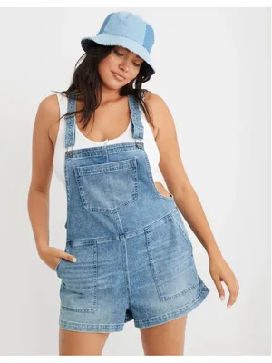 Aerie Werk & Play Denim Shortalls Women’s Size M Blue thumbnail 2