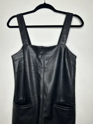 Abercrombie Black Faux Leather Front Pocket Mini Shift Dress Layering thumbnail 7
