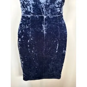 LUSH Crushed Velvet Mini Dress Small Blue Cutout Halter Mock Neck Bodycon Glam‎ thumbnail 5