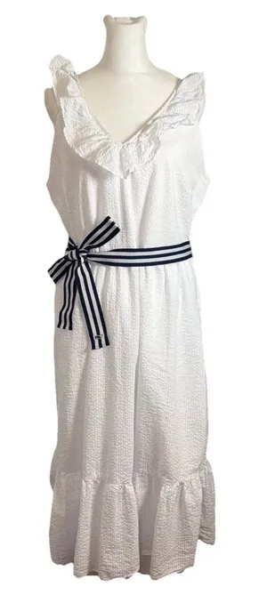 Vineyard Vines Target Nautical White Seersucker Ruffle Sundress size Lg thumbnail 1