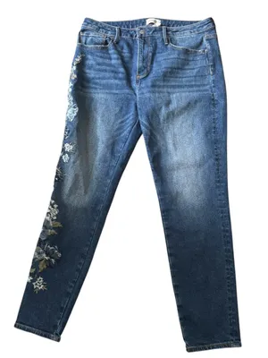 Driftwood Jackie High Rise Jean Sz 14X28 Floral Embroidered Denim High Waisted thumbnail 1
