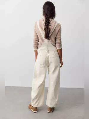 Free People We The Free Good Luck Barrel Overalls in Milk XS thumbnail 6