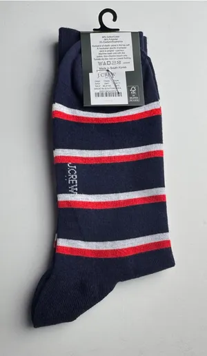 J. Crew Navy Socks with Red & White Stripes Crew Style Preppy Socks New With Tag thumbnail 1