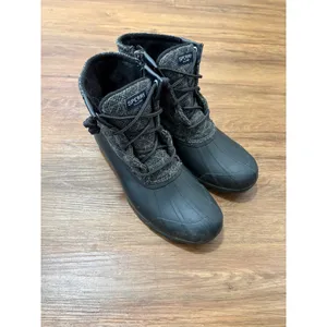 Sperry Saltwater Herringbone Wool Duck Boots Black Grey STS99766 Womens 10M thumbnail 2