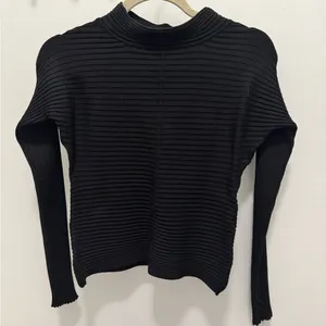 Exhibit A Black Silk Blend Ribbed Mock Neck Long Sleeve Top Medium Minimalist thumbnail 2