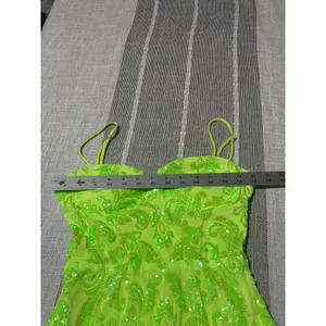 Winsor Neon Lime Green Sequin Damask Mini Dress Small Bodycon Cocktail hoco thumbnail 3