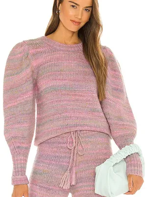 Loveshackfancy Aquarius Chunky Knit Sweater Pink Puff Sleeves Coquette small thumbnail 1