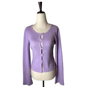 Tiger Mist Sweater Women XS Purple Ribbed Knit Monica Cardigan Sexy‎ Preppy thumbnail 3